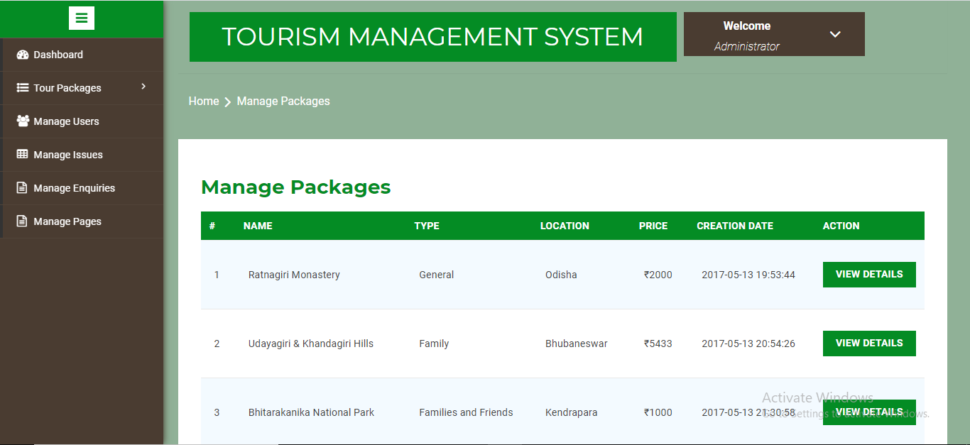 tourism management project report